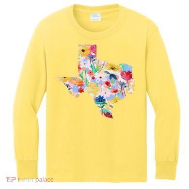 Flower Texas State Floral Design Kids Long Sleeve Shirt