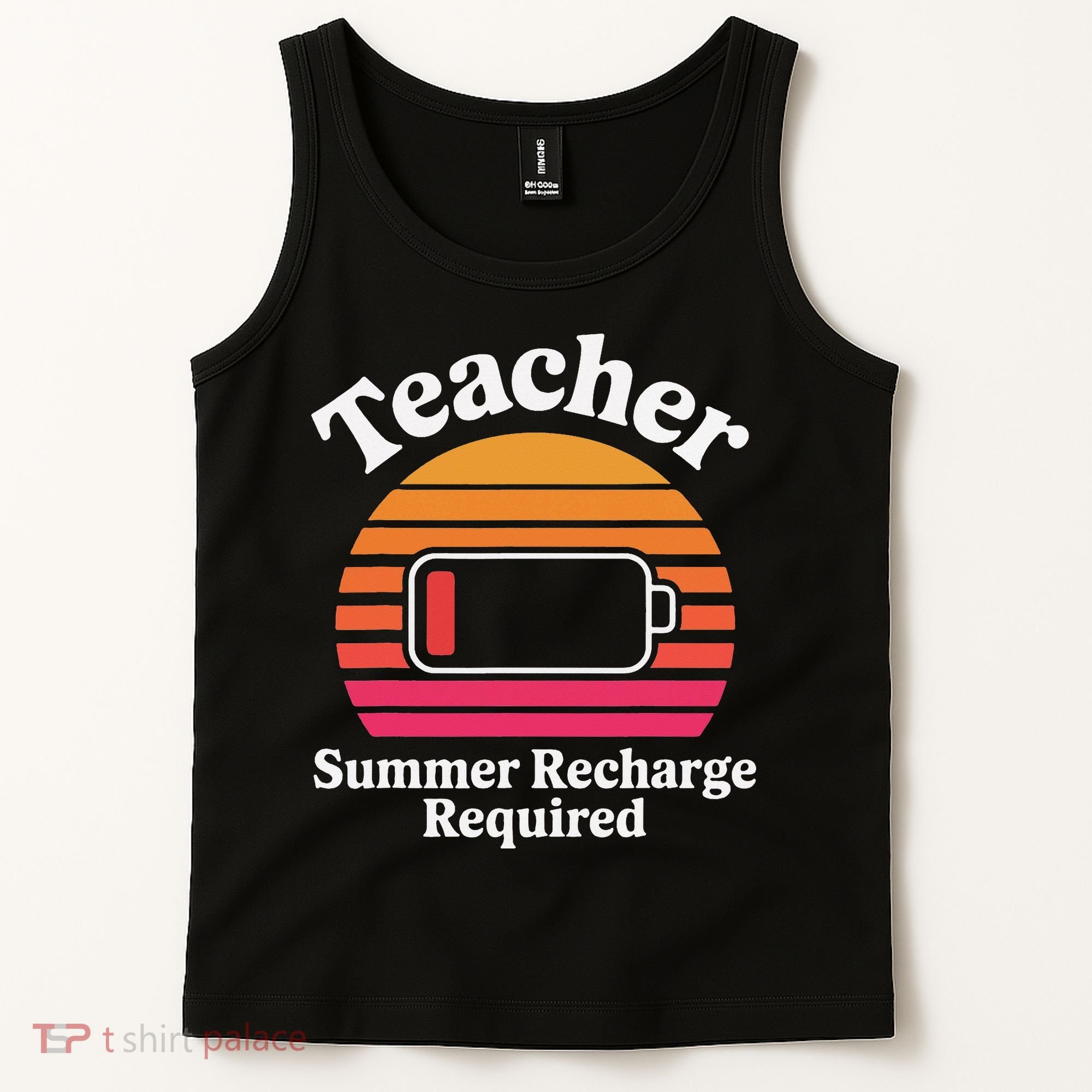 Funny Teacher Summer Recharge Required Low Battery Humor Tank Top
