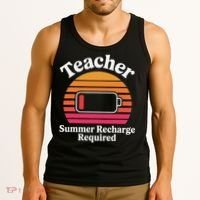 Funny Teacher Summer Recharge Required Low Battery Humor Tank Top thumb 3