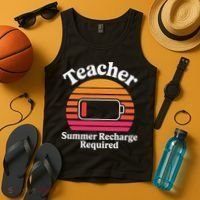 Funny Teacher Summer Recharge Required Low Battery Humor Tank Top thumb 4
