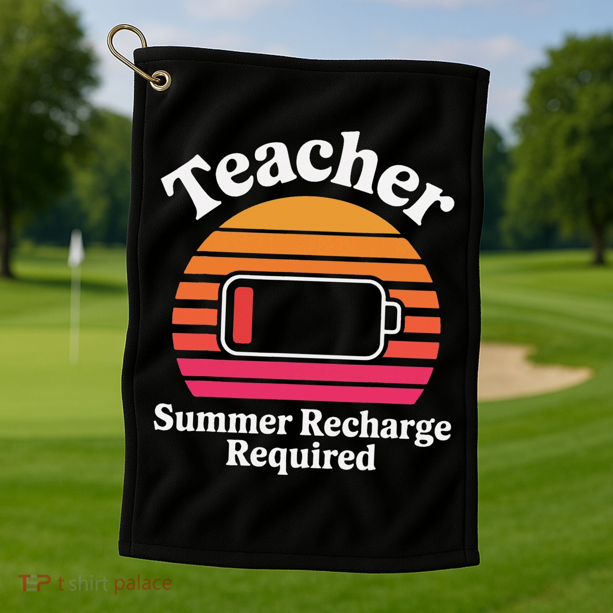 Funny Teacher Summer Recharge Required Low Battery Humor Golf Towel