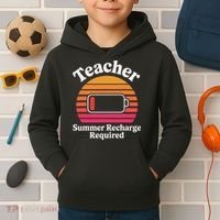 Funny Teacher Summer Recharge Required Low Battery Humor Kids Hoodie thumb 2