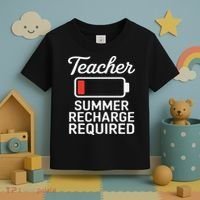 Funny Teacher Summer Recharge Required Low Battery Humor Toddler T-Shirt thumb 3