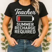 Funny Teacher Summer Recharge Required Low Battery Humor Women's T-Shirt thumb 2
