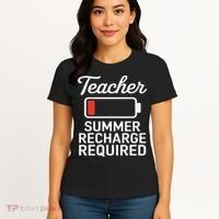 Funny Teacher Summer Recharge Required Low Battery Humor Women's T-Shirt thumb 4