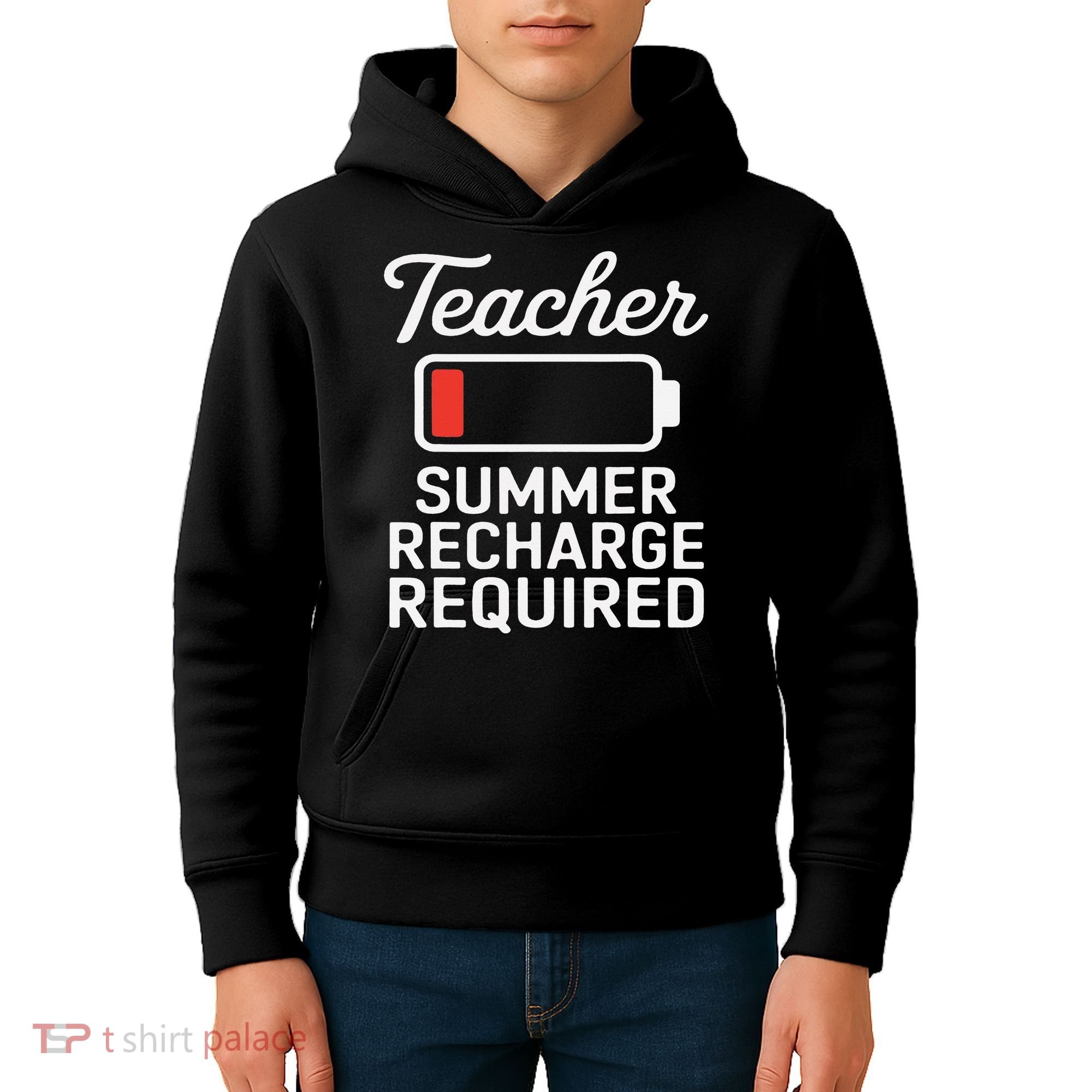 Funny Teacher Summer Recharge Required Low Battery Humor Kids Hoodie