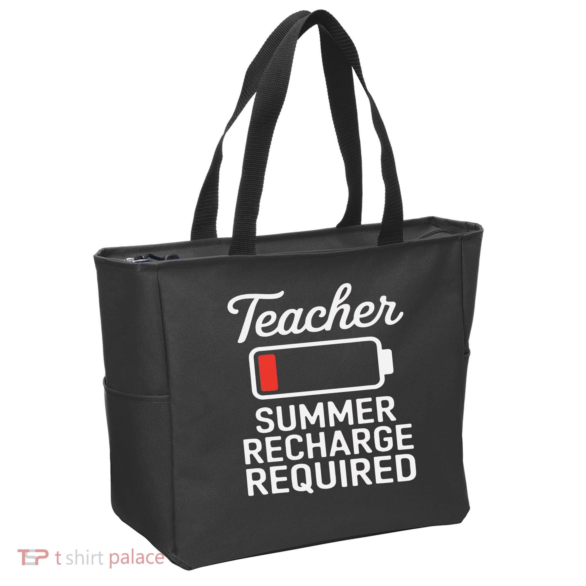 Funny Teacher Summer Recharge Required Low Battery Humor Tote Bag