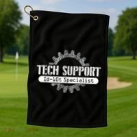 Funny Tech Support Id10t Computer Idiot Joke Golf Towel thumb 1