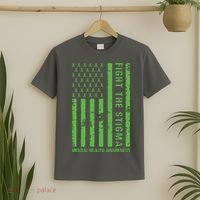 Fight The Stigma Mental Health Awareness Green Usa Flag T-Shirt thumb 2