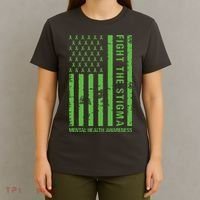 Fight The Stigma Mental Health Awareness Green Usa Flag T-Shirt thumb 4