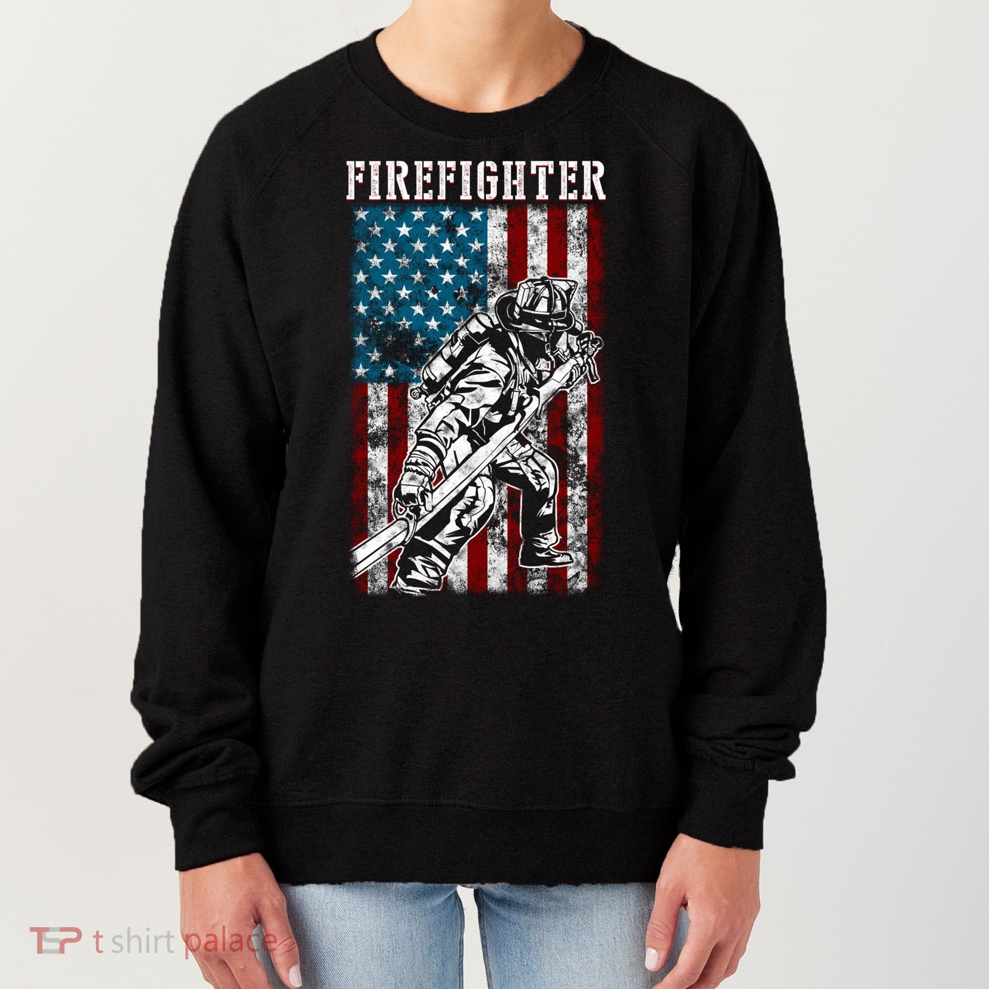 Fire Tattered Stripes Patriotic Firefighter American Flag Gift Women's Sweatshirt