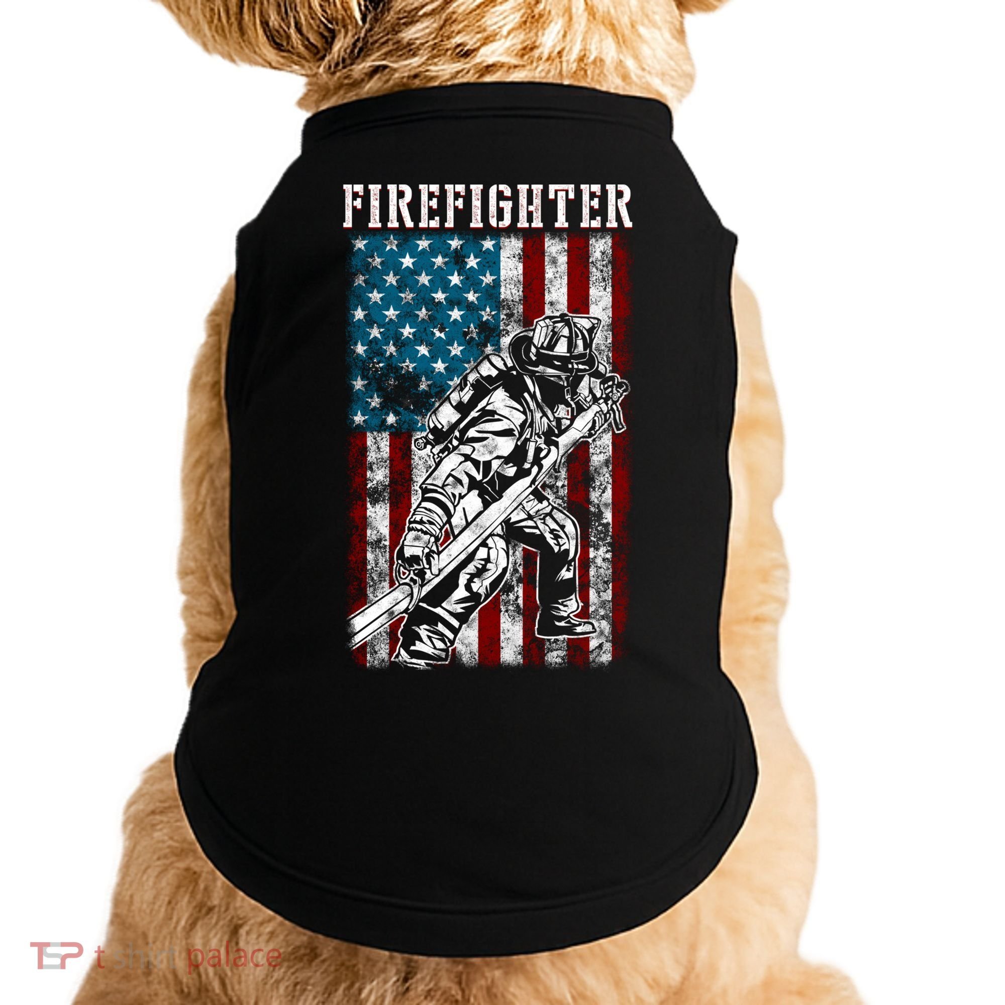 Fire Tattered Stripes Patriotic Firefighter American Flag Gift Doggie Tank