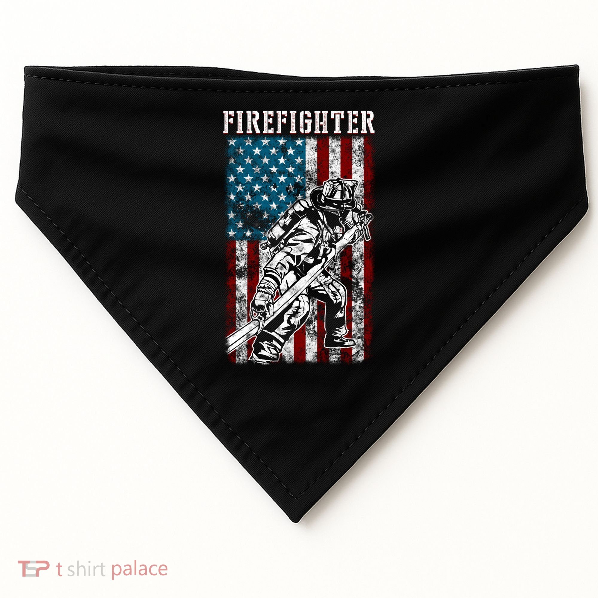 Fire Tattered Stripes Patriotic Firefighter American Flag Gift USA-Made Doggie Bandana