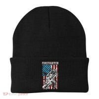 Fire Tattered Stripes Patriotic Firefighter American Flag Gift Beanie thumb 0
