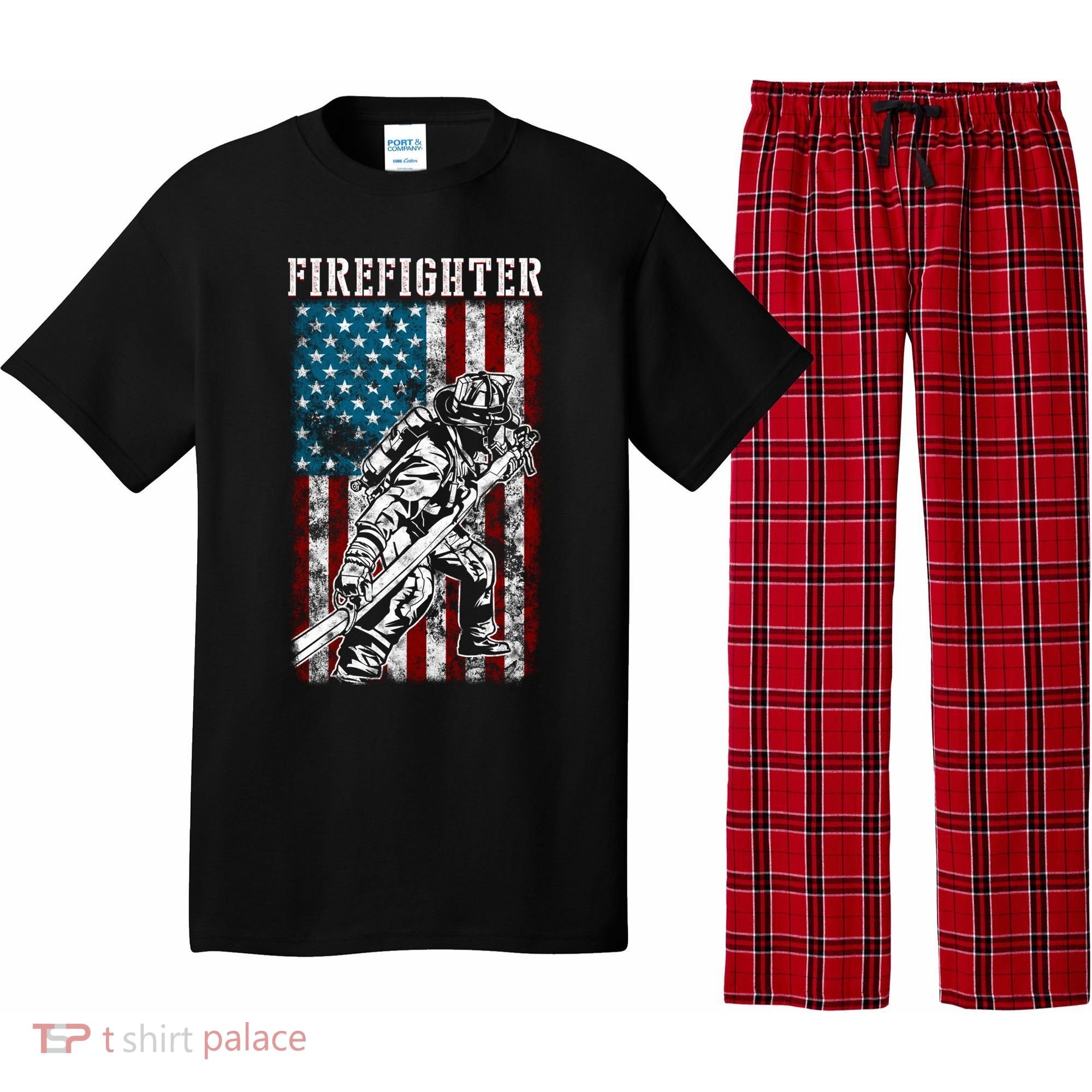 Fire Tattered Stripes Patriotic Firefighter American Flag Gift Pajama Set
