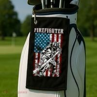 Fire Tattered Stripes Patriotic Firefighter American Flag Gift Golf Towel thumb 2