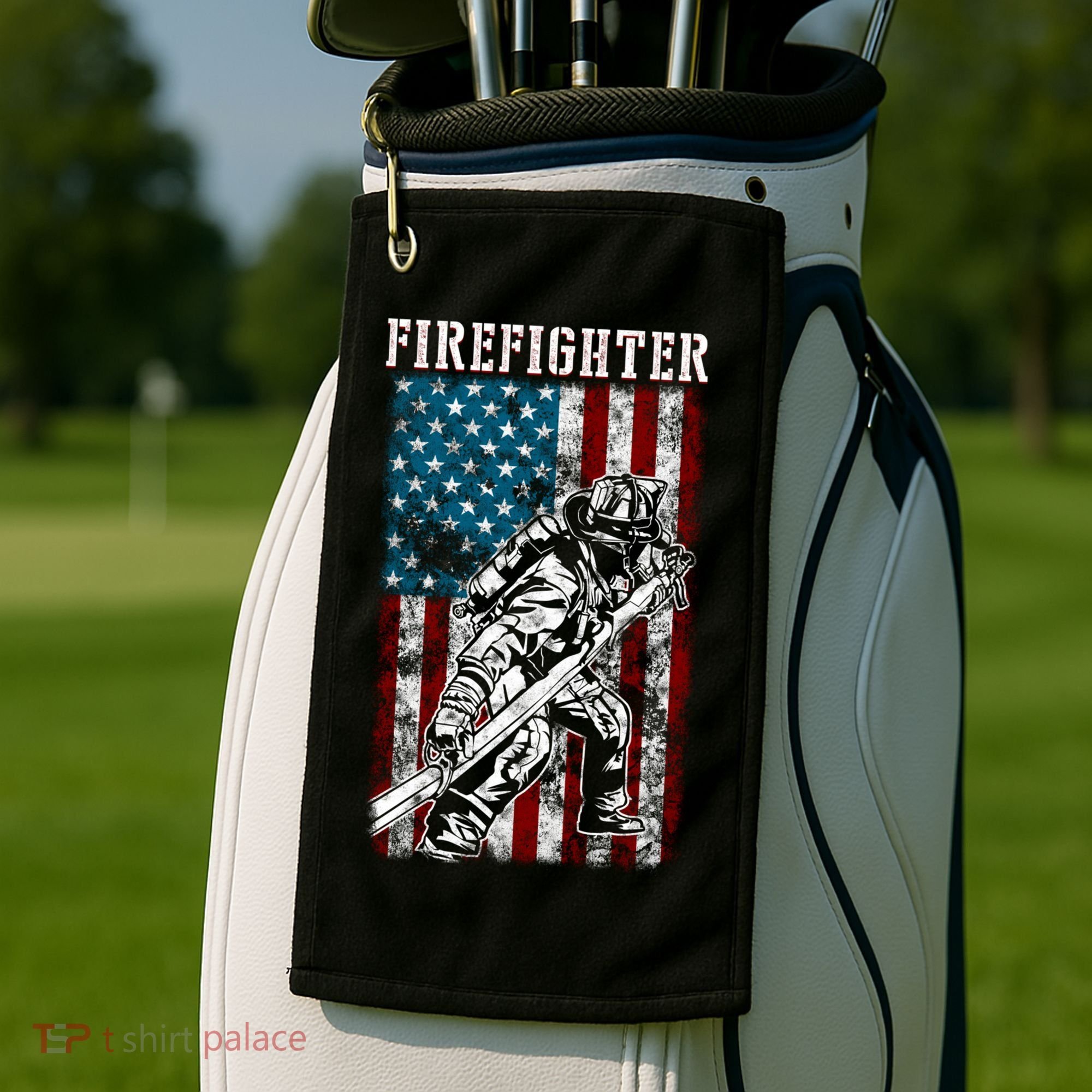 Fire Tattered Stripes Patriotic Firefighter American Flag Gift Golf Towel