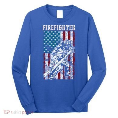 Fire Tattered Stripes Patriotic Firefighter American Flag Gift Long Sleeve Shirt