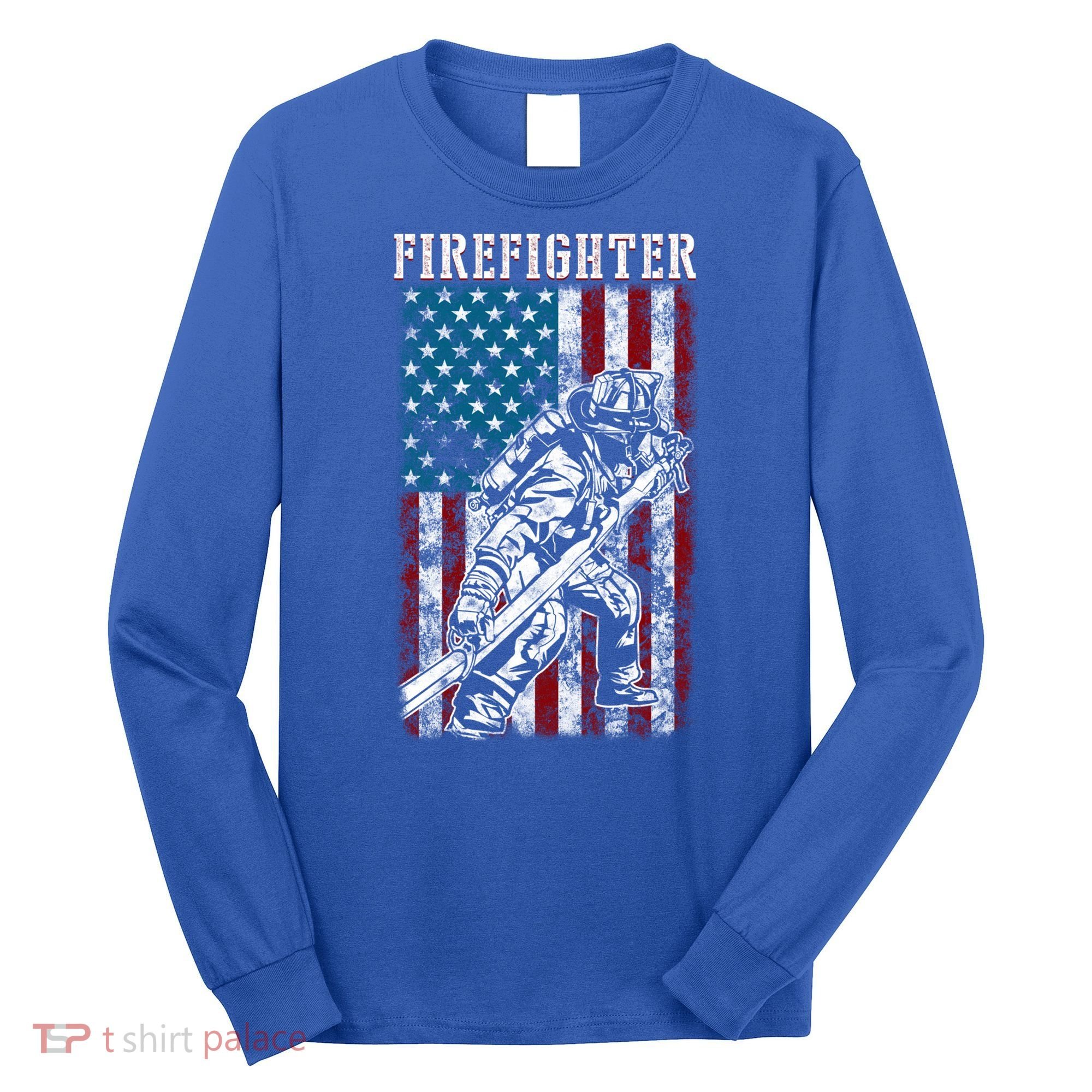 Fire Tattered Stripes Patriotic Firefighter American Flag Gift Long Sleeve Shirt