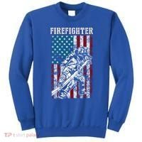 Fire Tattered Stripes Patriotic Firefighter American Flag Gift Sweatshirt thumb 0