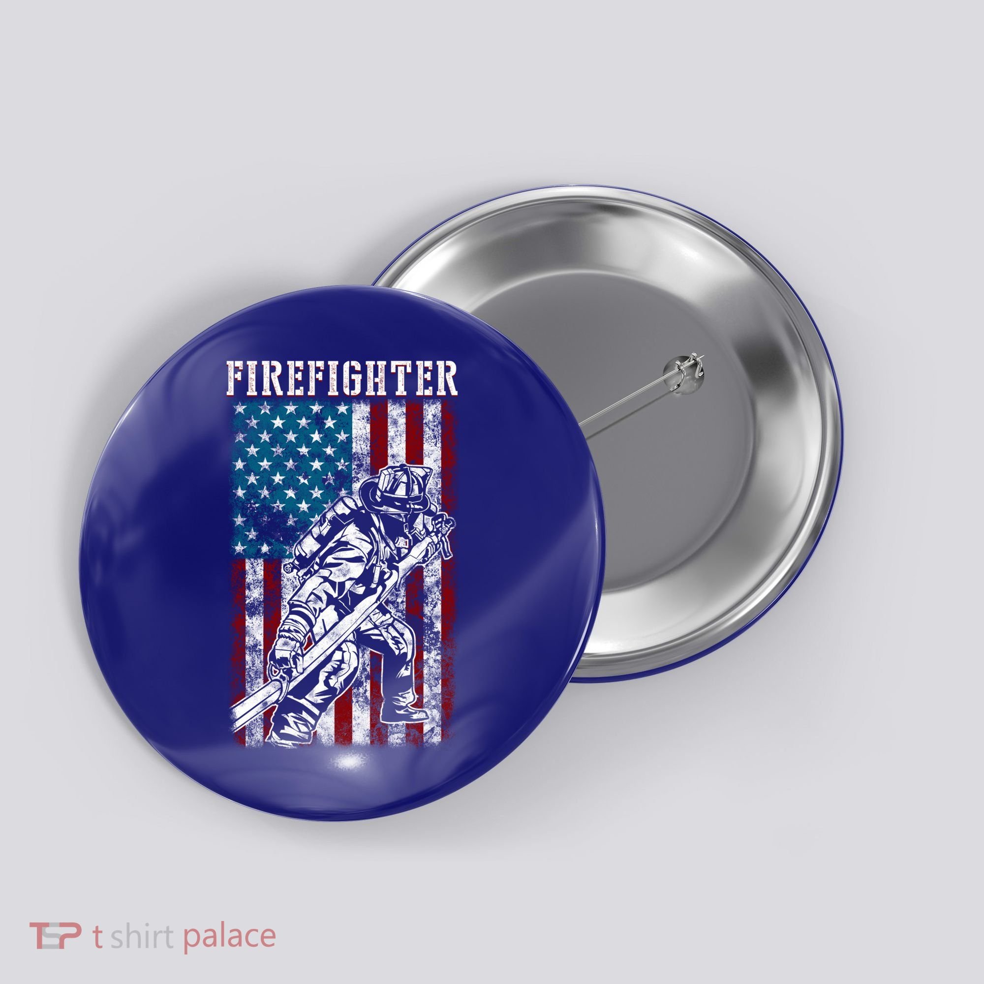 Fire Tattered Stripes Patriotic Firefighter American Flag Gift Button