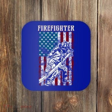 Fire Tattered Stripes Patriotic Firefighter American Flag Gift Coaster
