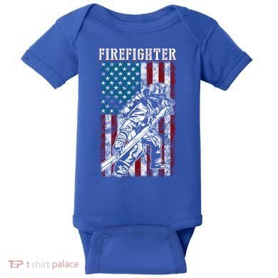 Fire Tattered Stripes Patriotic Firefighter American Flag Gift Baby Bodysuit