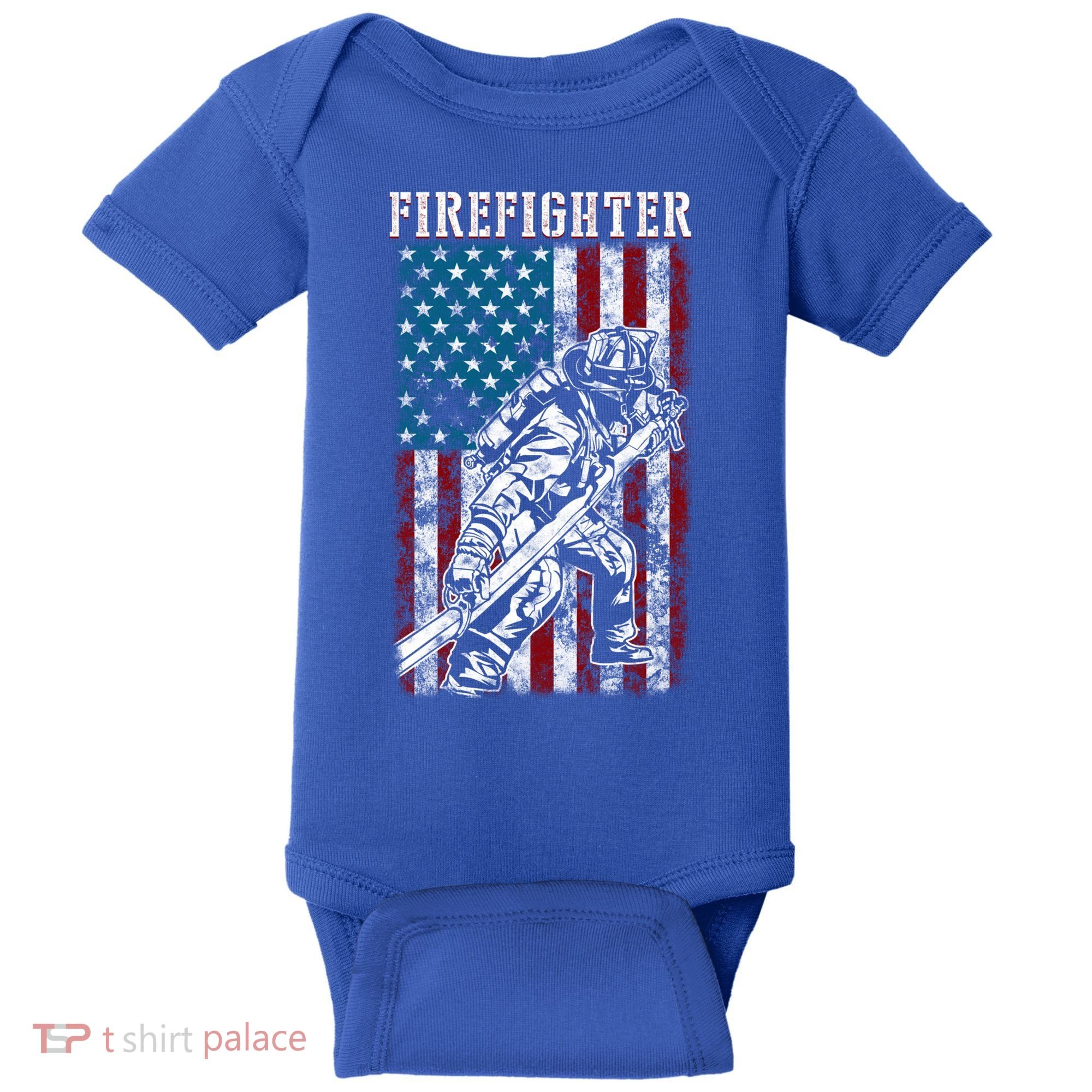 Fire Tattered Stripes Patriotic Firefighter American Flag Gift Baby Bodysuit