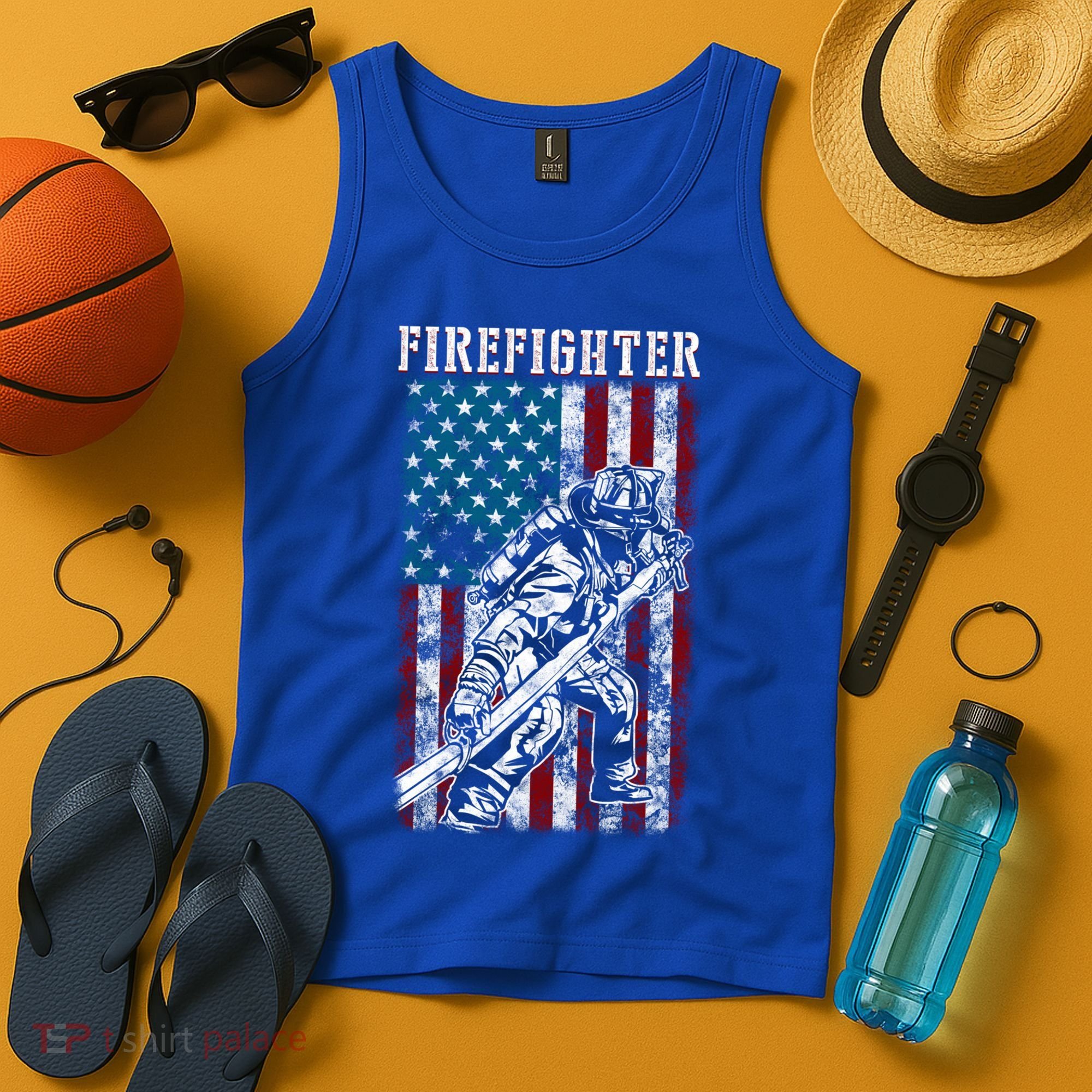 Fire Tattered Stripes Patriotic Firefighter American Flag Gift Tank Top