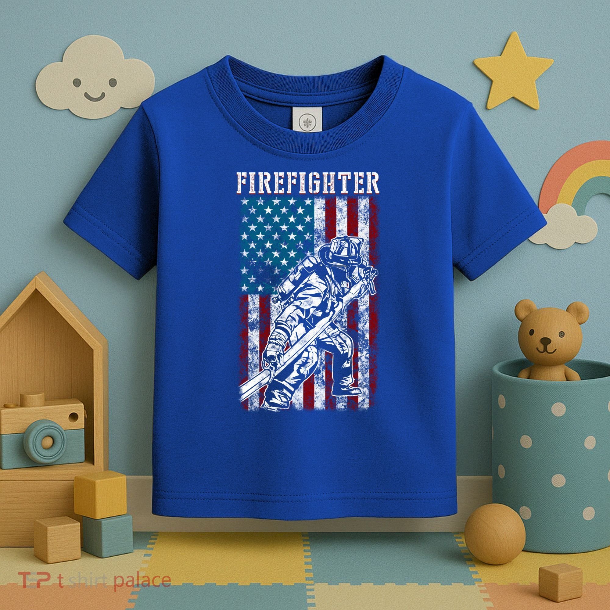 Fire Tattered Stripes Patriotic Firefighter American Flag Gift Toddler T-Shirt