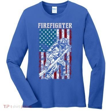Fire Tattered Stripes Patriotic Firefighter American Flag Gift Women's Long Sleeve Shirt