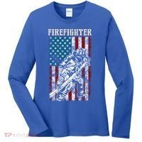 Fire Tattered Stripes Patriotic Firefighter American Flag Gift Women's Long Sleeve Shirt thumb 0