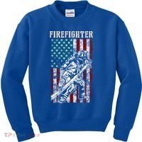 Fire Tattered Stripes Patriotic Firefighter American Flag Gift Kids Sweatshirt thumb 0