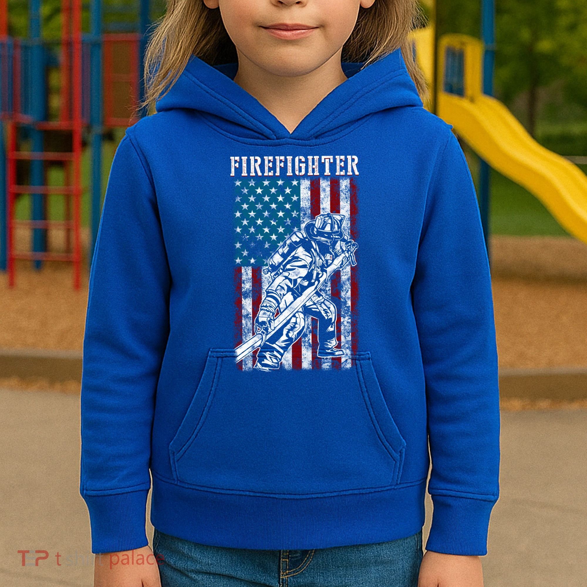 Fire Tattered Stripes Patriotic Firefighter American Flag Gift Kids Hoodie