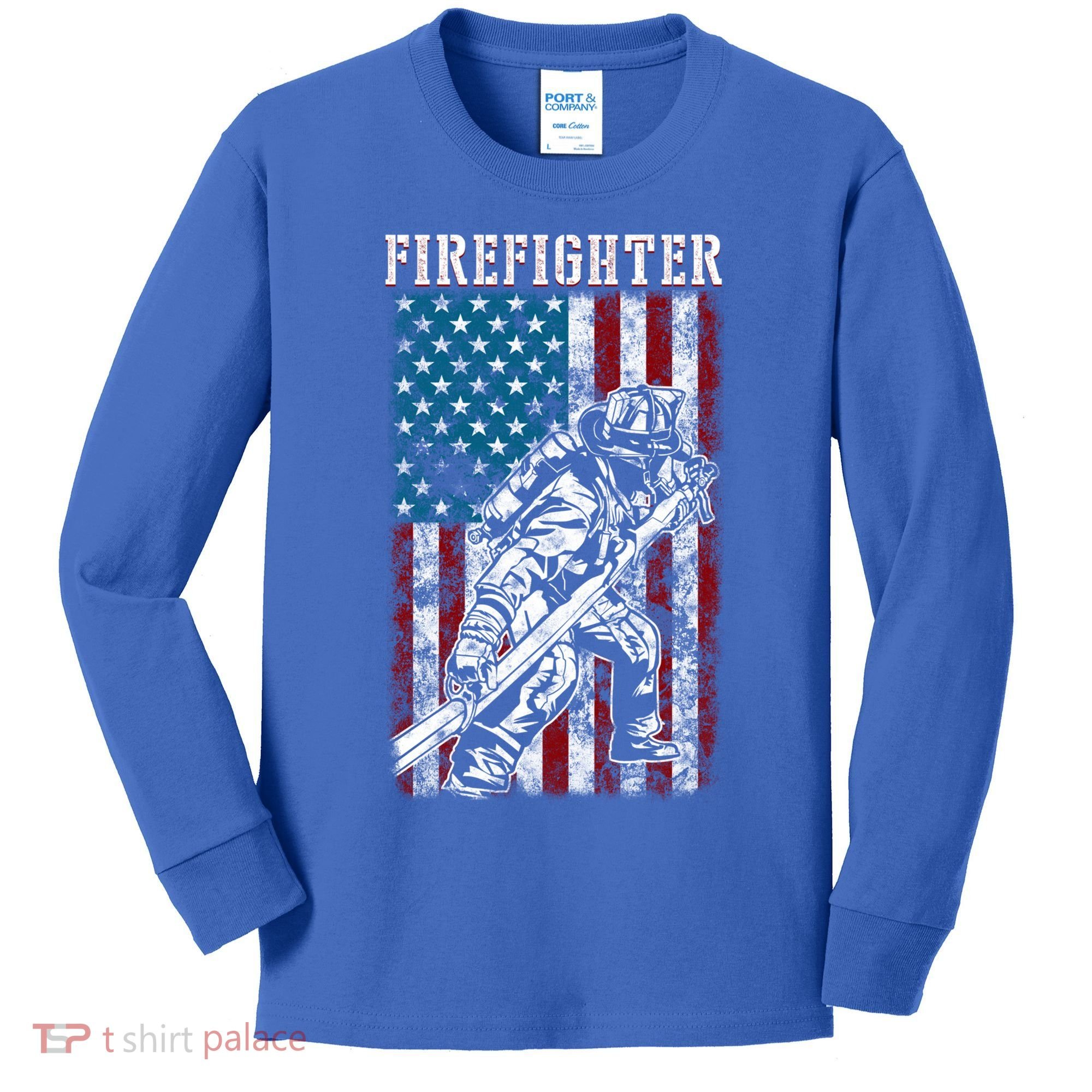 Fire Tattered Stripes Patriotic Firefighter American Flag Gift Kids Long Sleeve Shirt
