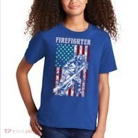 Fire Tattered Stripes Patriotic Firefighter American Flag Gift Kids T-Shirt thumb 2