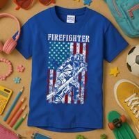 Fire Tattered Stripes Patriotic Firefighter American Flag Gift Kids T-Shirt thumb 3
