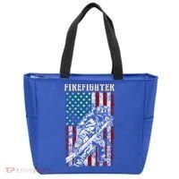 Fire Tattered Stripes Patriotic Firefighter American Flag Gift Tote Bag thumb 0