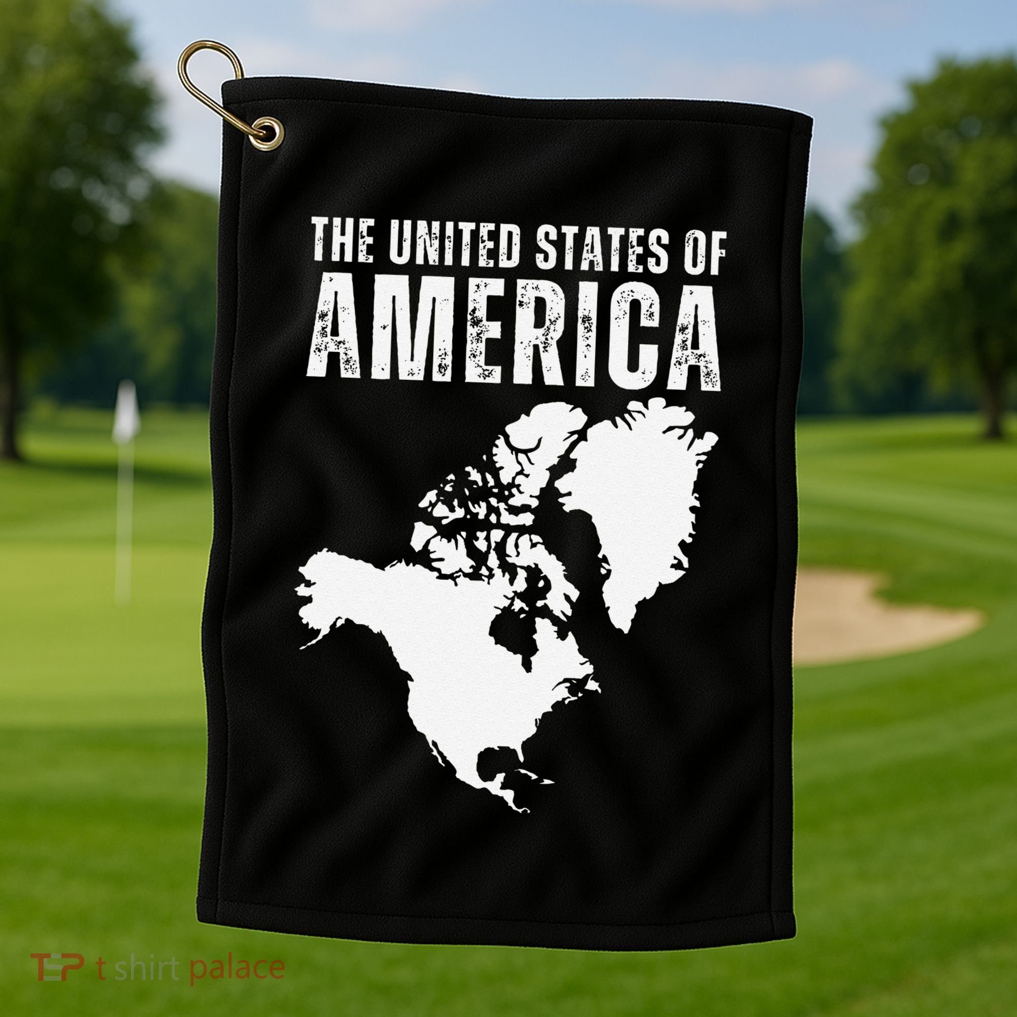 Funny Trump Speech American Flag Canada Greenland Gulf Map Golf Towel