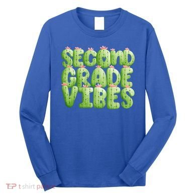 Friday Teacher Second 2Nd Grade Level Cactus Vibes Boho Team Gift Long Sleeve Shirt