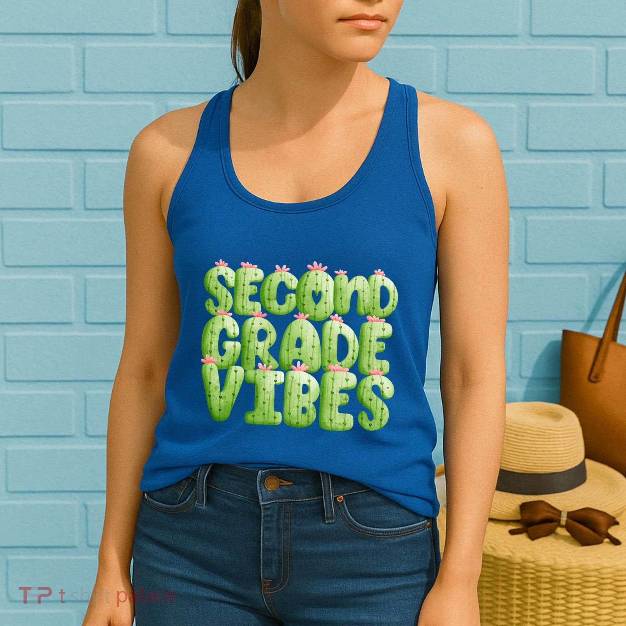Friday Teacher Second 2Nd Grade Level Cactus Vibes Boho Team Gift Women's Tank Top