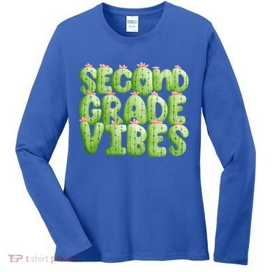 Friday Teacher Second 2Nd Grade Level Cactus Vibes Boho Team Gift Women's Long Sleeve Shirt