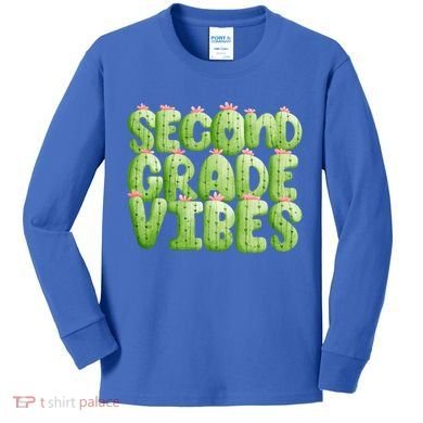 Friday Teacher Second 2Nd Grade Level Cactus Vibes Boho Team Gift Kids Long Sleeve Shirt