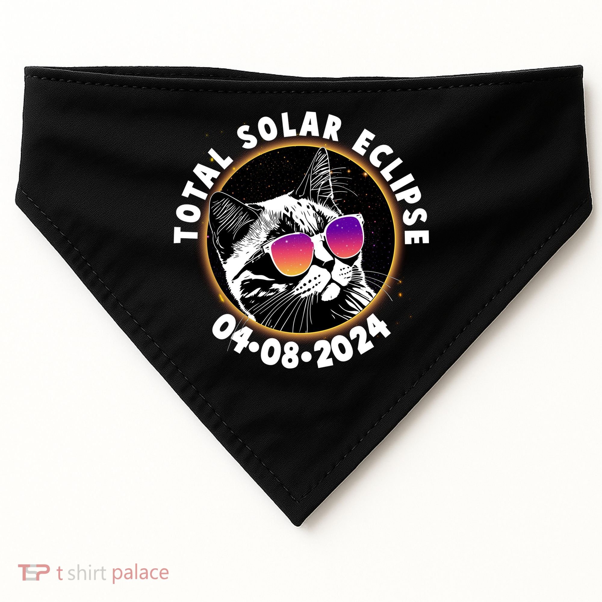 Funny Total Solar Eclipse April 8 2024 Sunglasses Cat USA-Made Doggie Bandana