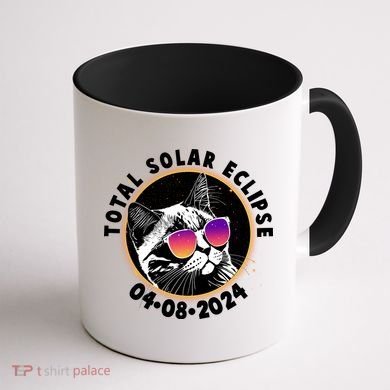 Funny Total Solar Eclipse April 8 2024 Sunglasses Cat Coffee Mug back