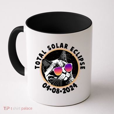 Funny Total Solar Eclipse April 8 2024 Sunglasses Cat Coffee Mug