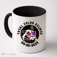 Funny Total Solar Eclipse April 8 2024 Sunglasses Cat Coffee Mug thumb 0