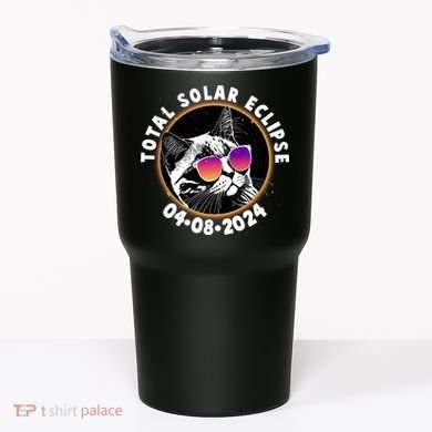 Funny Total Solar Eclipse April 8 2024 Sunglasses Cat Tumbler