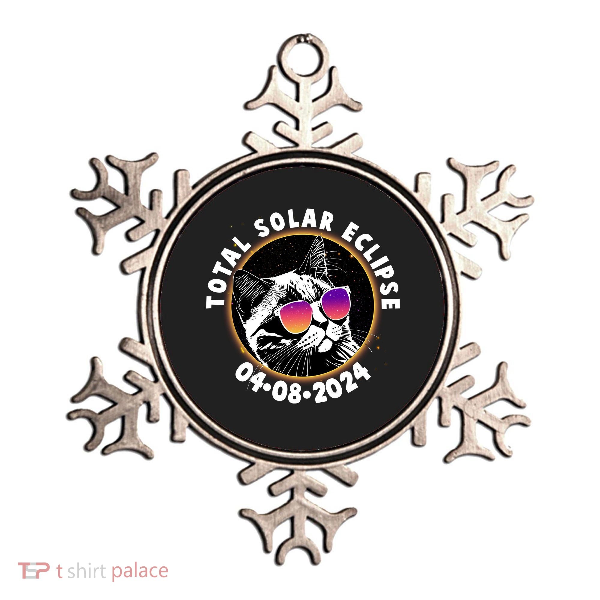 Funny Total Solar Eclipse April 8 2024 Sunglasses Cat Ornament