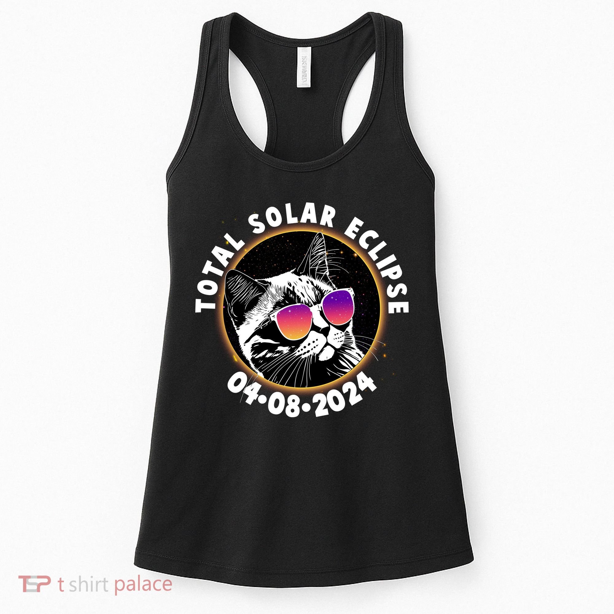 Funny Total Solar Eclipse April 8 2024 Sunglasses Cat Women's Tank Top